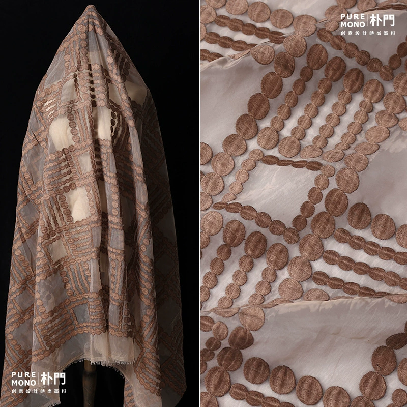 Органза с геометрическим клетчатым узором, вышитая модная ткань, прозрачная тяжелая стильная ткань, платье, рубашка, женская ткань