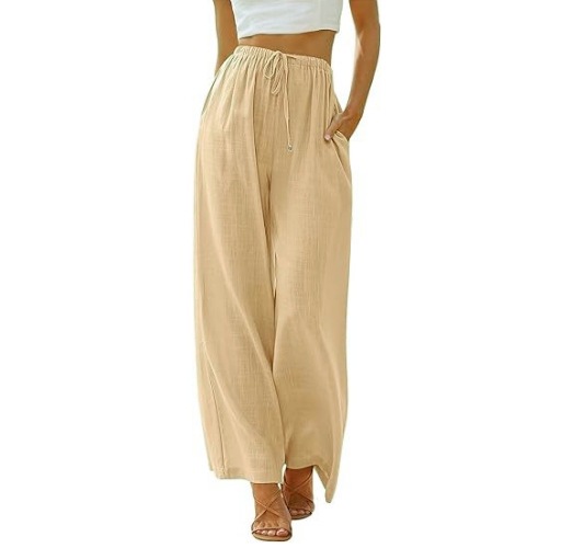 Relaxed Fit Wide Leg Pants for Women Linen Blend Drawstring Waist Pockets plus Size Available_ecoleips.com