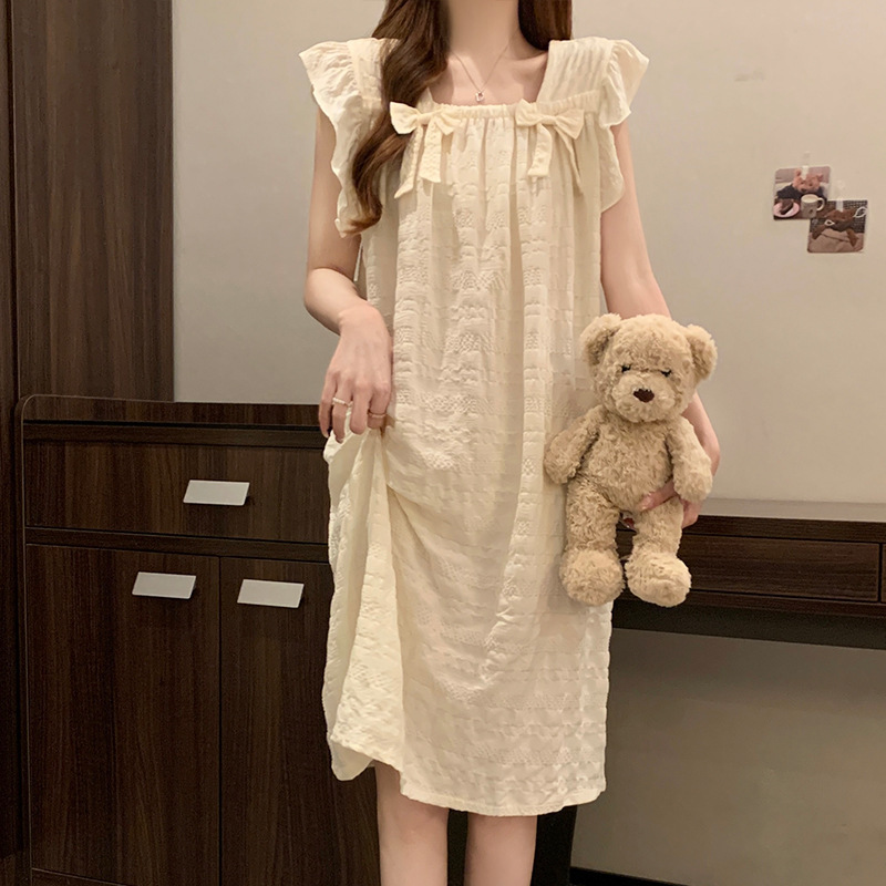 ネットセレブスタイルサスペンダーパジャマ女性の夏薄いクラウドコットン 2025 新しい夏のネグリジェホームウェアセット|undefined