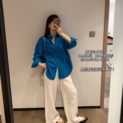 072307新款显白小个子立体拼接衬衣经典银扣抗皱休闲通勤宽松衬衫