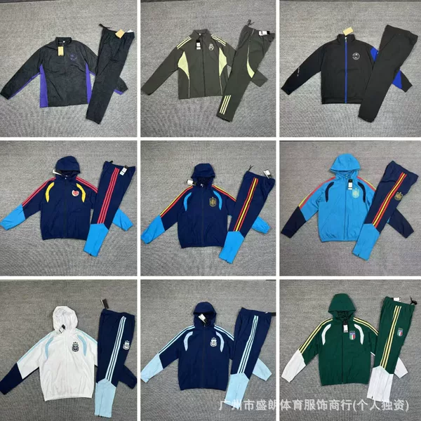 Club Windbreaker Set Spain Argentina Hooded Zip-Up Football Training Windproof Jacket Wholesale