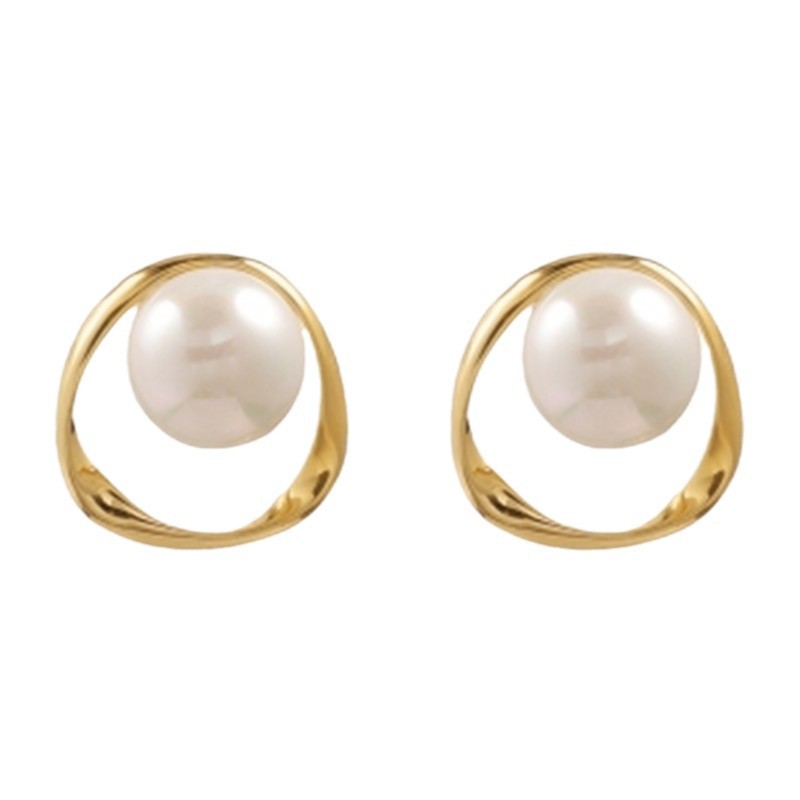 Korean Pearl Internet Celebrity New Pearl Earrings Minimalist Irregular Geometric Hollow Earrings Studs Cross-Border Wholesale