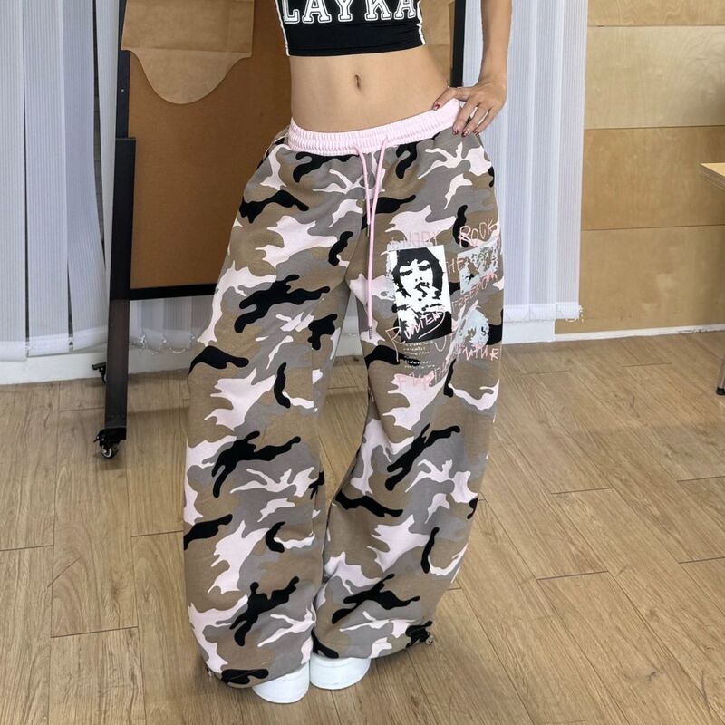 【Premium Style】American Street Style Camouflage Color-Block Wide-Leg Sweatpants Loose Fit Versatile Casual Floor-Length Pants 【Premium Style】American Street Style Camouflage Color-Block Wide-Leg Sweatpants Loose Fit Versatile Casual Floor-Length Pants