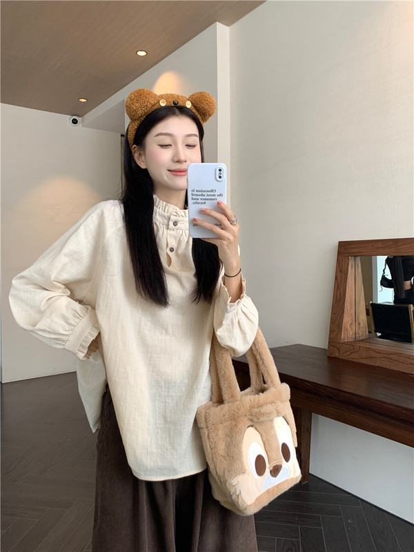 复古叠穿灯芯绒马甲长袖衬衫高腰灯笼长裤女2025秋季新款时尚套装|undefined