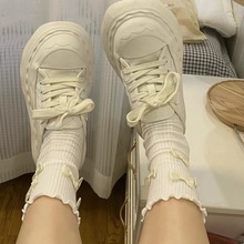 白色木耳边袜子夏季女中筒薄款纯色中筒芭蕾风蝴蝶jk堆堆袜子可爱