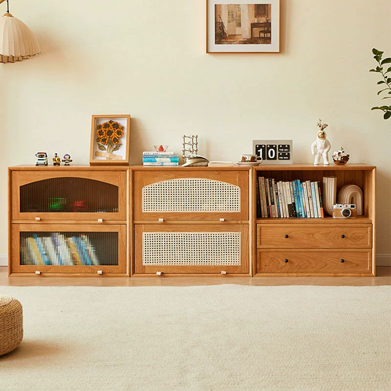 Североамериканский книжный шкаф из цельного дерева Боковой шкаф Вишневое дерево в японском стиле Шкаф для хранения гостиной Стеклянная дверь Решетчатый шкаф Шкаф для хранения