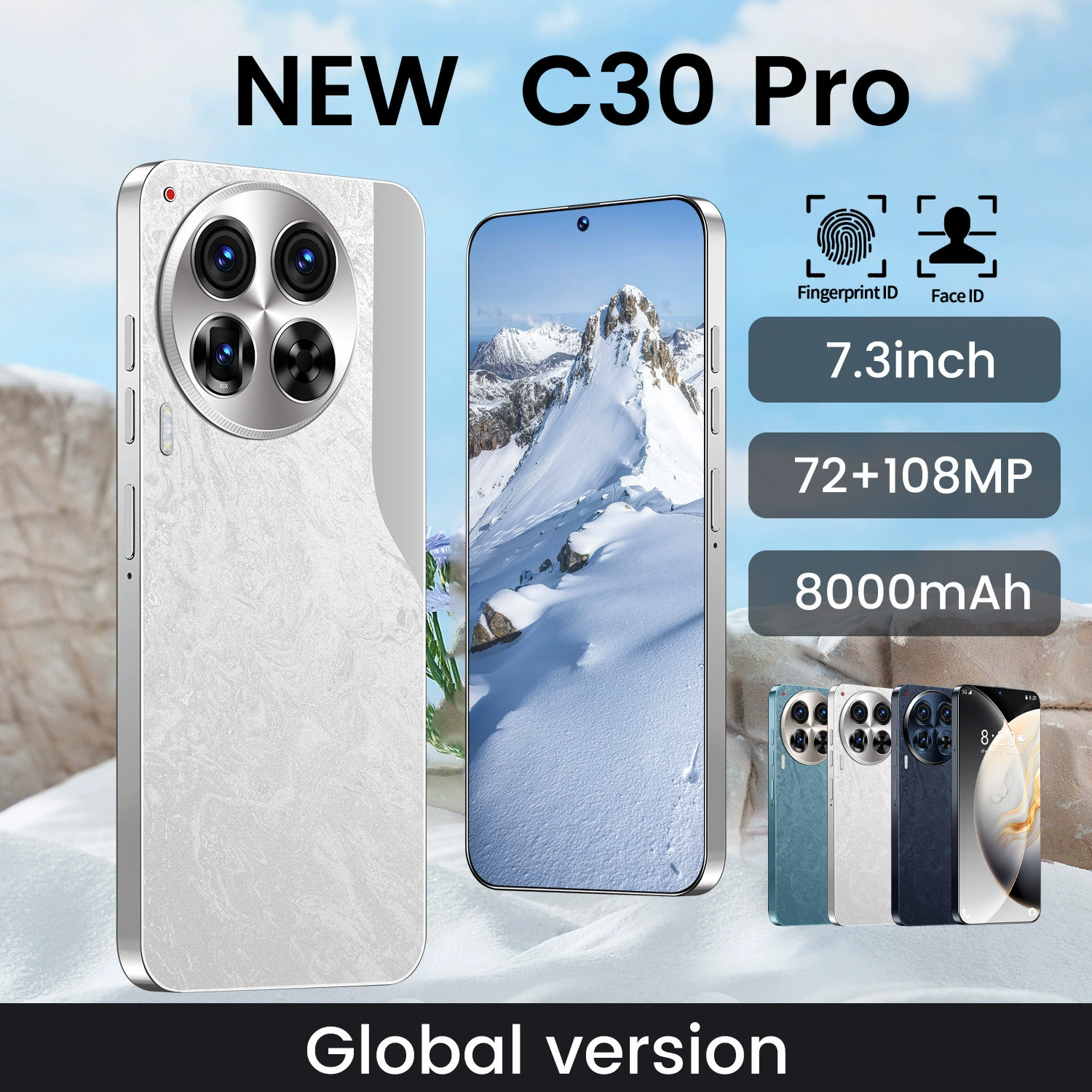 Смартфон большой экран Pro, 5G, C30, широкоформатный экран