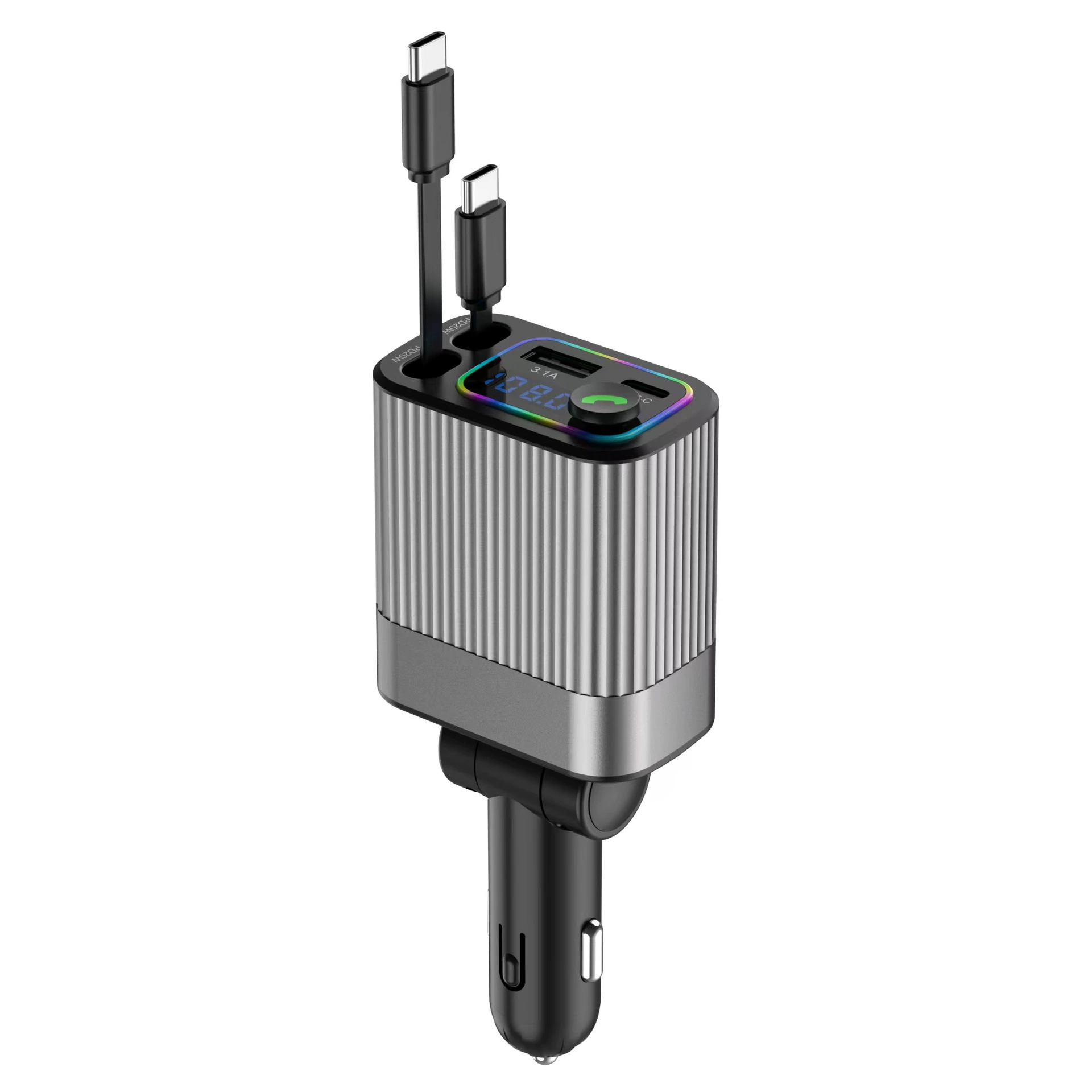 Автомобильная Bluetooth-зарядная станция 120 Вт с быстрой зарядкой через прикуриватель, кабель для быстрой зарядки, качество звука без потерь, выдвижной кабель 5.4 «четыре в одном»