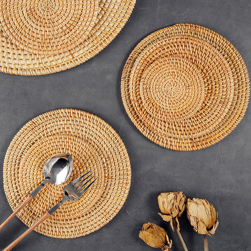 Cojín de aislamiento de caña vietnamita, almohadilla de mesa de comedor doméstica resistente a altas temperaturas, almohadilla de mesa china, almohadilla de taza de té, almohadilla de platos de comedor