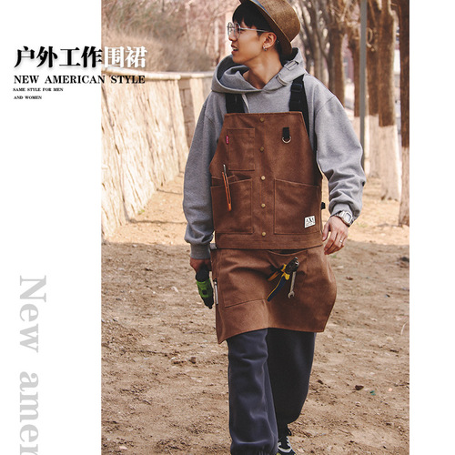 Outdoor apron wear-resistant gardener carpenter picnic camp male and female barber hair salon denim work clothes printed with logo