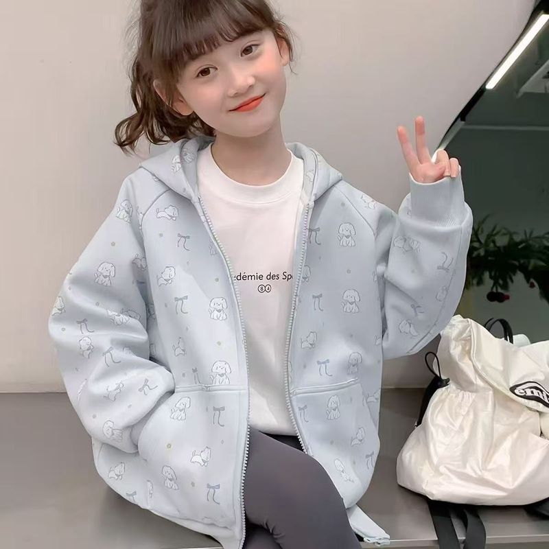 女童洋气卡通连帽外套2025新款中大童韩版时髦印花拉链开衫卫衣潮|undefined