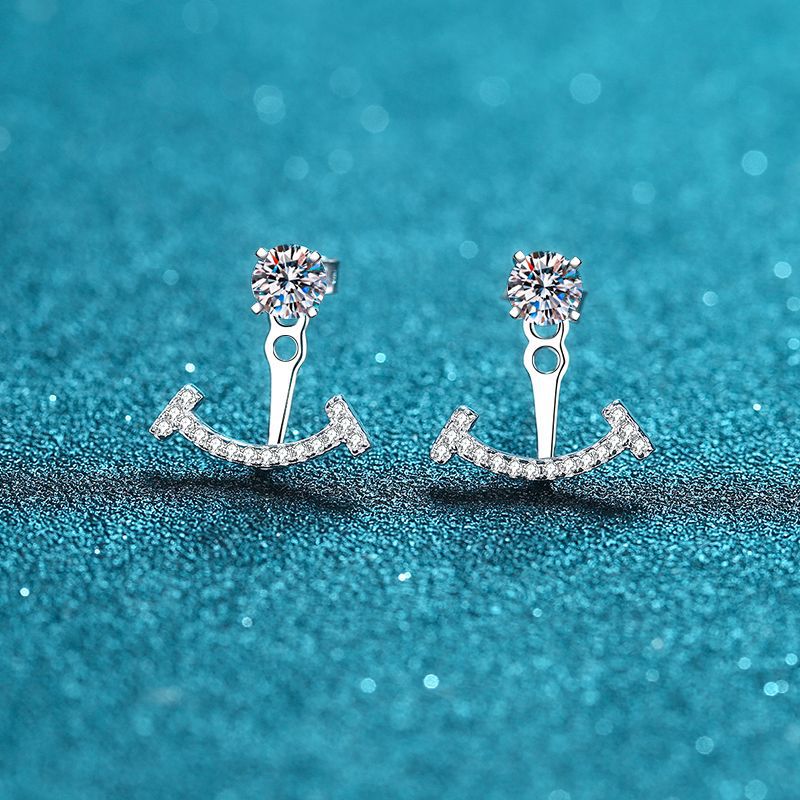 D Color Moissanite Xindeyi S925 Sterling Silver Women's Two-Way Wear Four-Prong Studs Micro Inlaid With Crushed Diamonds Moissanite Smile_voghion.com