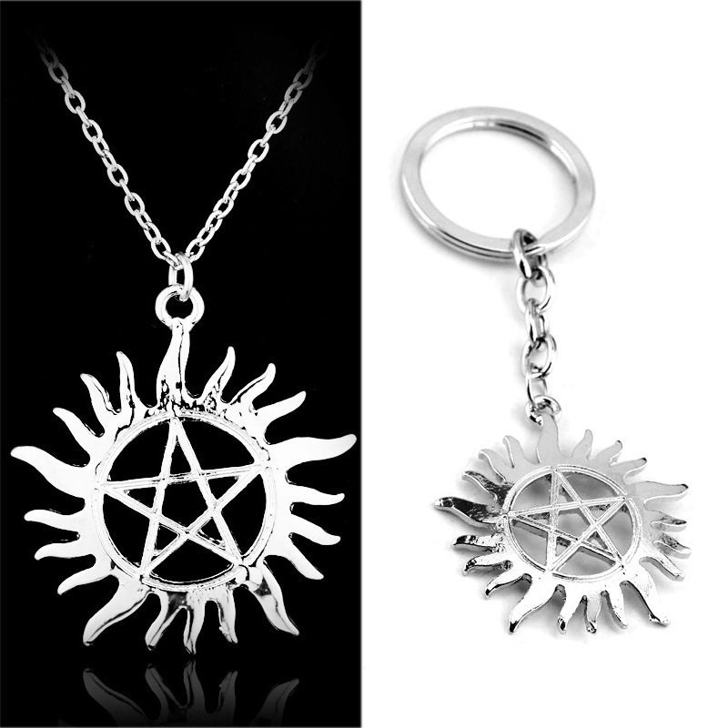 American TV series Supernatural evil power pentagram sun moon necklace hollow possessed pendant accessories