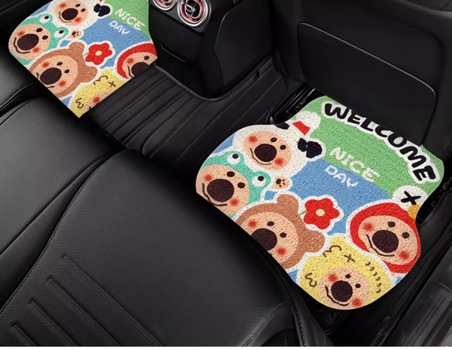 Cartoon cute animation car mat non-slip silk ring girl car anti-dirty foot mat universal monolithic car wear-resistant floor mat