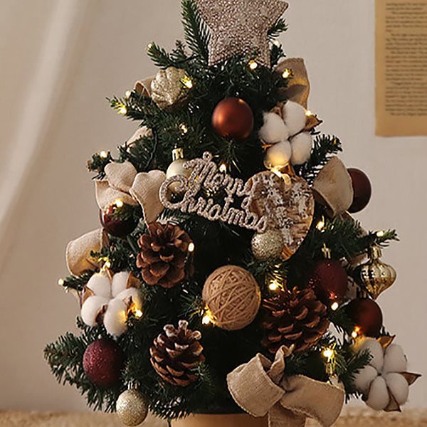 圣诞树家用圣诞节场景桌面布置ins带灯DIY迷你装饰品小型套餐