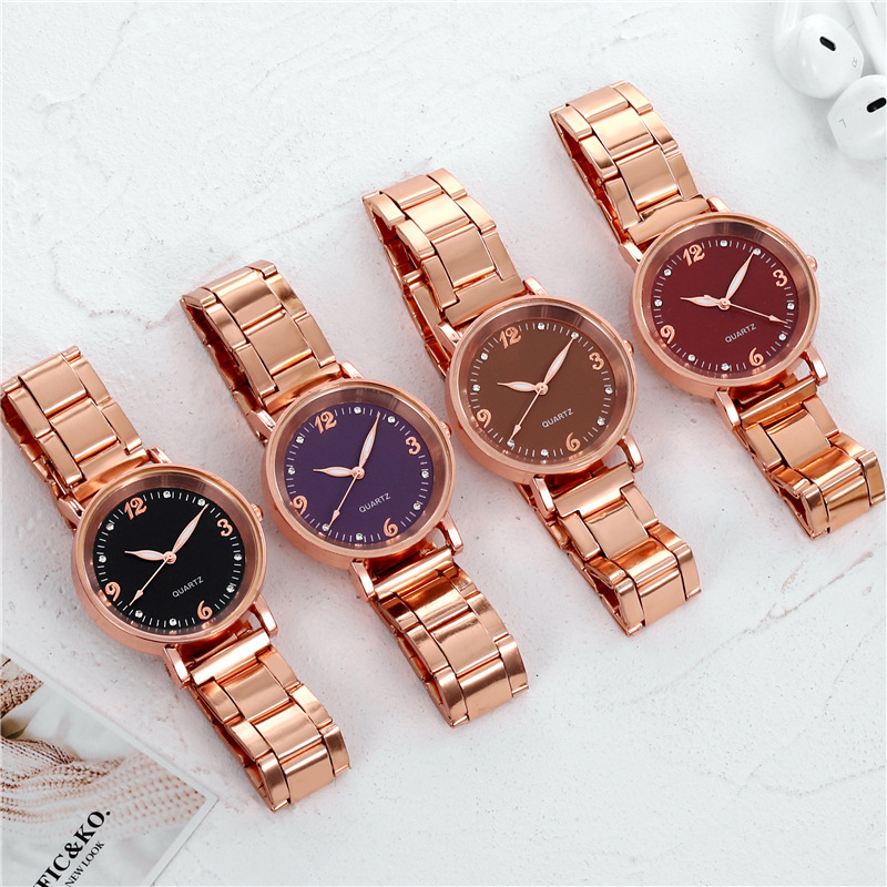 Relógio de quartzo feminino elegante com pulseira de aço_voghion.com