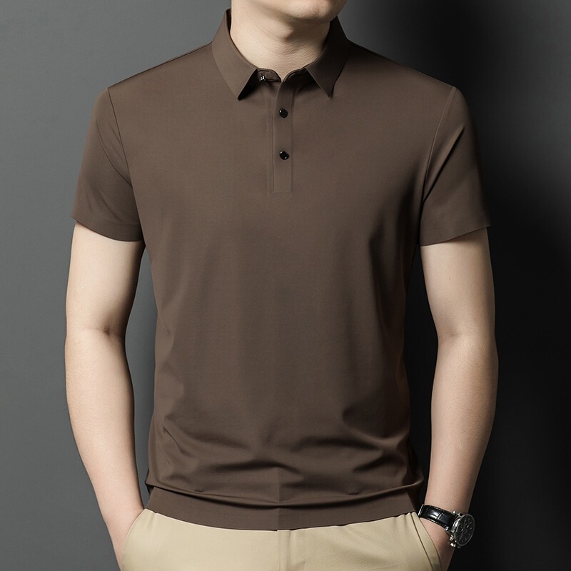 Summer New Versatile Short-Sleeved T-Shirt for Men, Mulberry Silk Lapel T-Shirt, Middle-Aged Father's Daily Business Casual T-Shirt