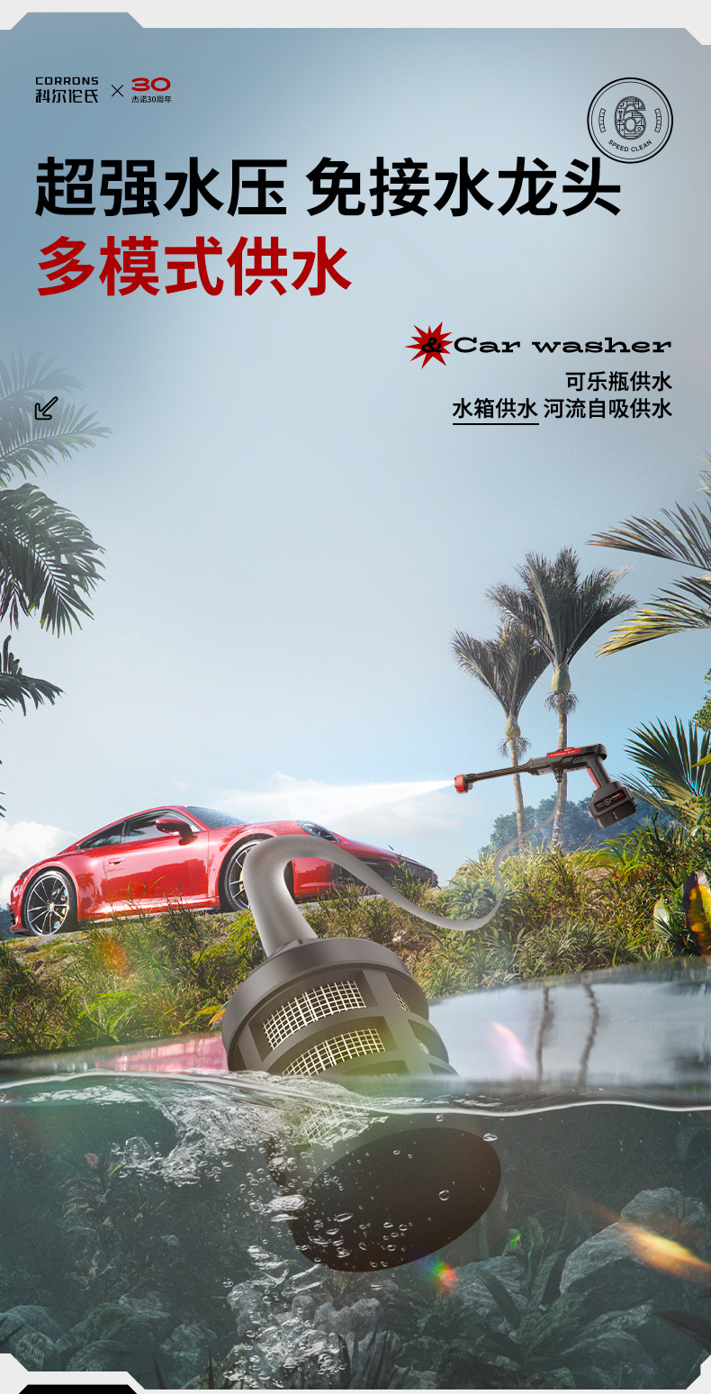 Jie Nuo Wireless Car Washer High-Pressure Water Gun Household Electric Lithium Battery Rechargeable Powerful New Booster Cleaning Gun