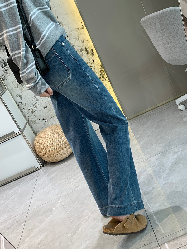 满分裤型！四面弹拼接直筒牛仔裤女秋季高腰显瘦百搭垂感阔腿长裤|undefined