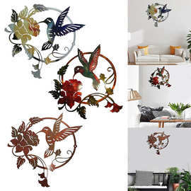 金属鸟艺术装饰客厅蜂鸟花朵户外金属圆形墙壁挂件装饰品厂家供应