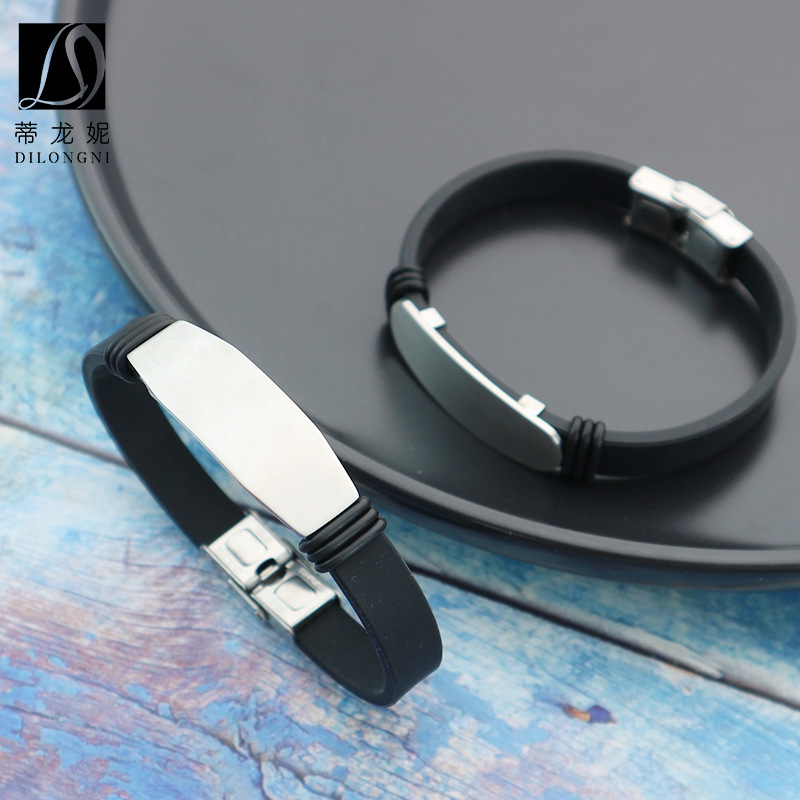 glossy silicone bracelet stainless steel for men and women hip-hop…