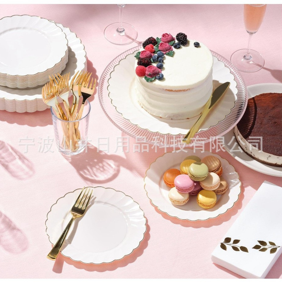 Plato de plástico desechable de 25 personas, plato de plástico redondo de pétalos, se utiliza para la boda de comercio exterior image 5