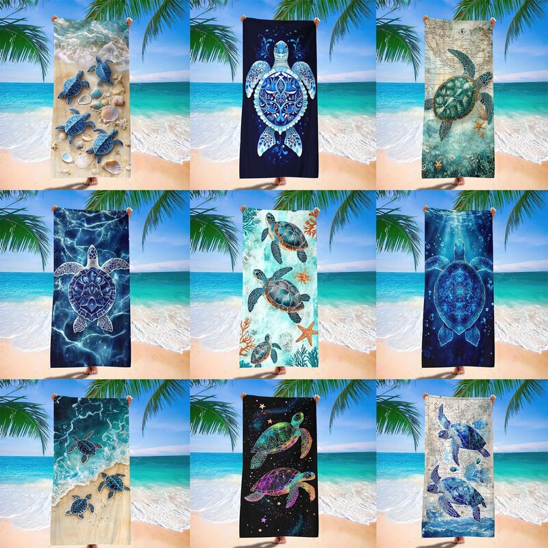 Terry Cloth Cross-Border Vacation Microfiber Amazon Quick-Drying Bath Towel Turtle Seaside New Double-Sided Velvet Beach Towel