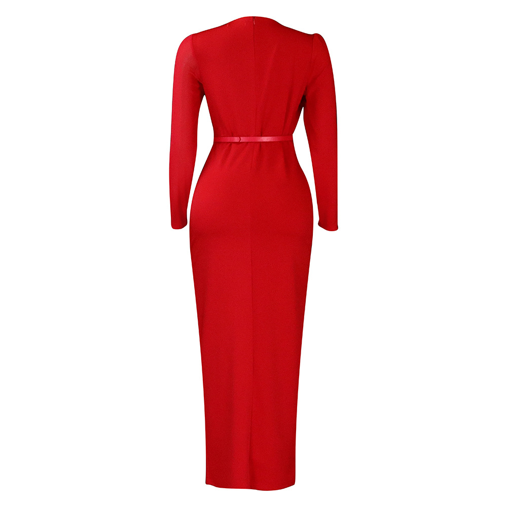 Damen Abendkleid Mit Langarm Und Mesh-einsatz Elegantes Festkleid_voghion.com