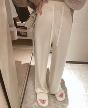 软糯羊毛针织高腰阔腿裤女秋冬垂感直筒宽松松紧系带休闲拖地裤子