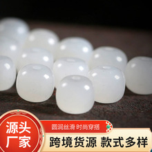 定制和田玉老型珠羊脂白玉桶珠散珠子青海昆仑和田玉单颗手链项链