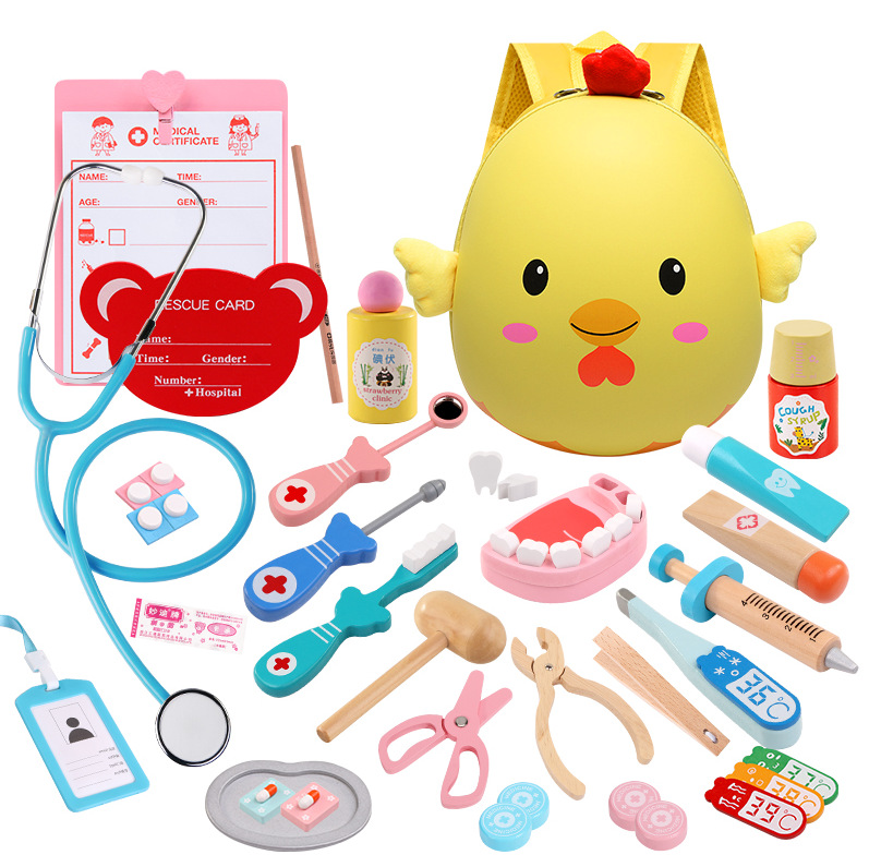 Productos de madera doctor niños juguetes de simulación jugar casa doctor enfermera inyección caja de madera almacenamiento caja de la medicina hombres y mujeres