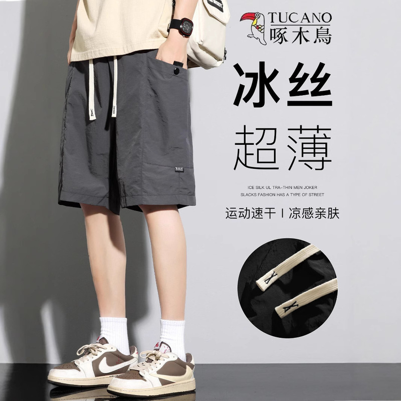 Woodpecker Ice Silk Tooling Shorts Men's Summer 2025 Thin Quick-drying Casual Outer-wear Medium Pants Beach Pants