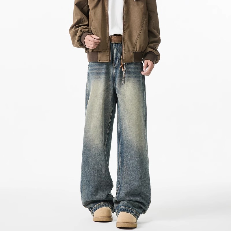 Jeans Men's Cleanfit American High Street Cat Beard Washed Old Loose Straight Trousers Spring New Men's Clothing_mkmklike.com