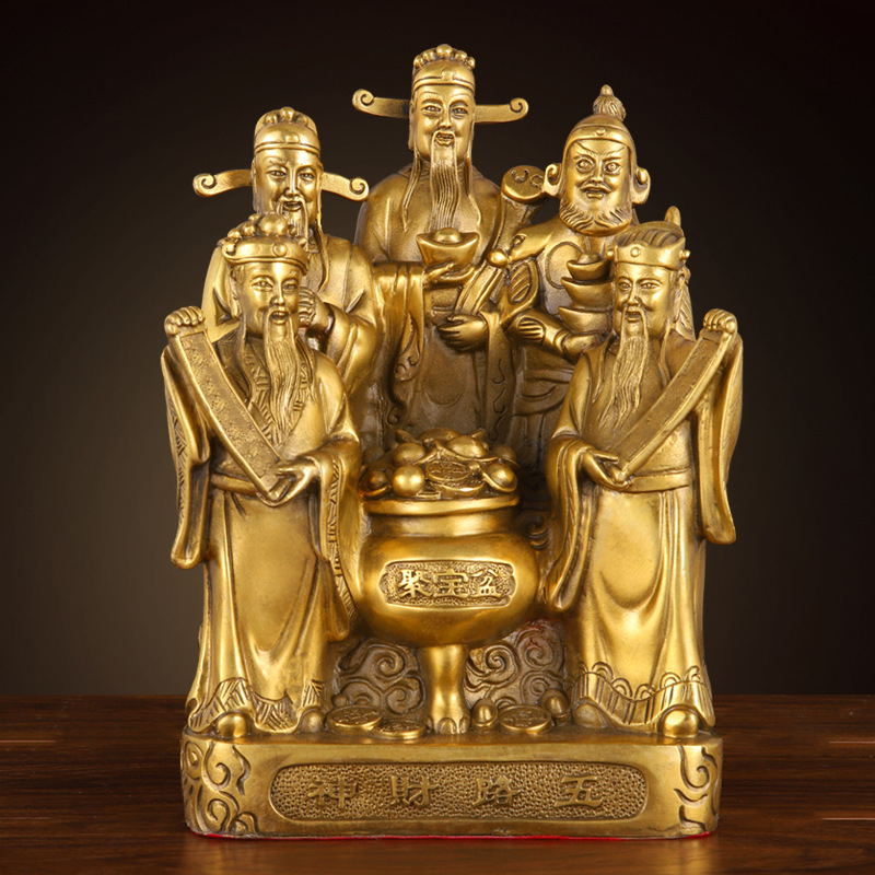 纯黄铜财神摆件文财神摆件全黄铜工艺品摆件五路财神厂家批发