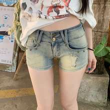 包邮辣妹热裤铆钉朋克诺基亚时代奈蓝色弹力舒适牛仔短裤代发