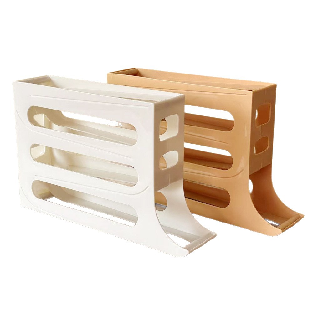 Caja de almacenamiento de huevos de tipo deslizante automático creativo para huevos domésticos de cuatro capas, estante de huevos para ahorrar espacio en la puerta lateral del refrigerador