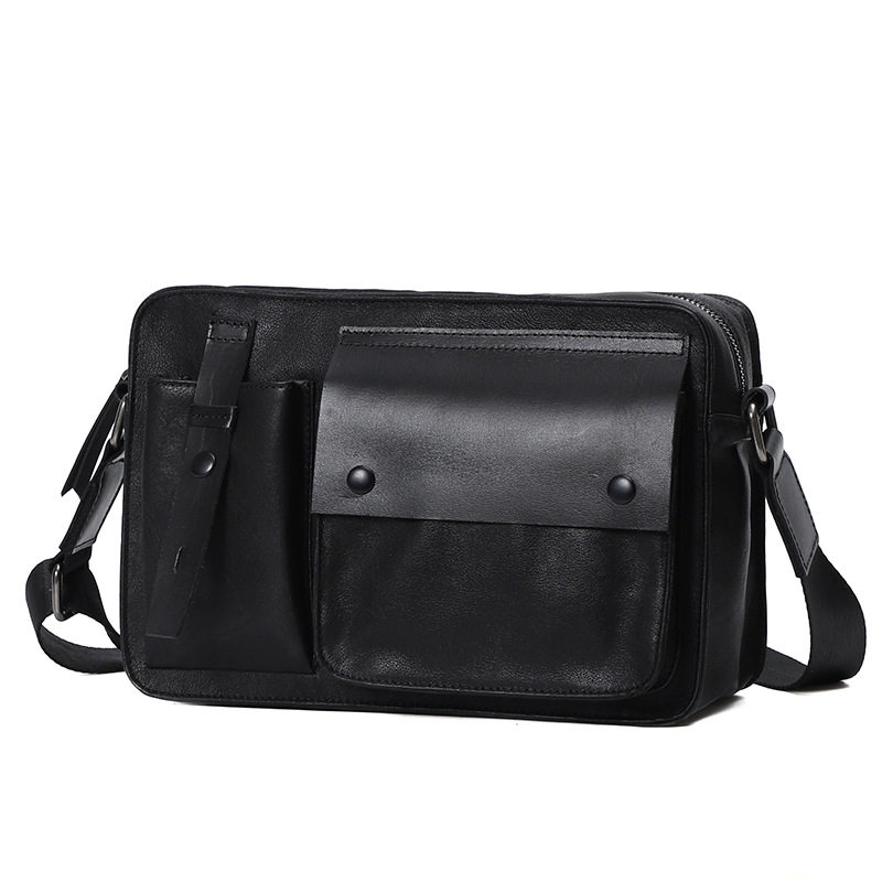 Túi đeo chéo nam da bò lớp đầu sức chứa lớn 27×9×18 cm — Màu đen