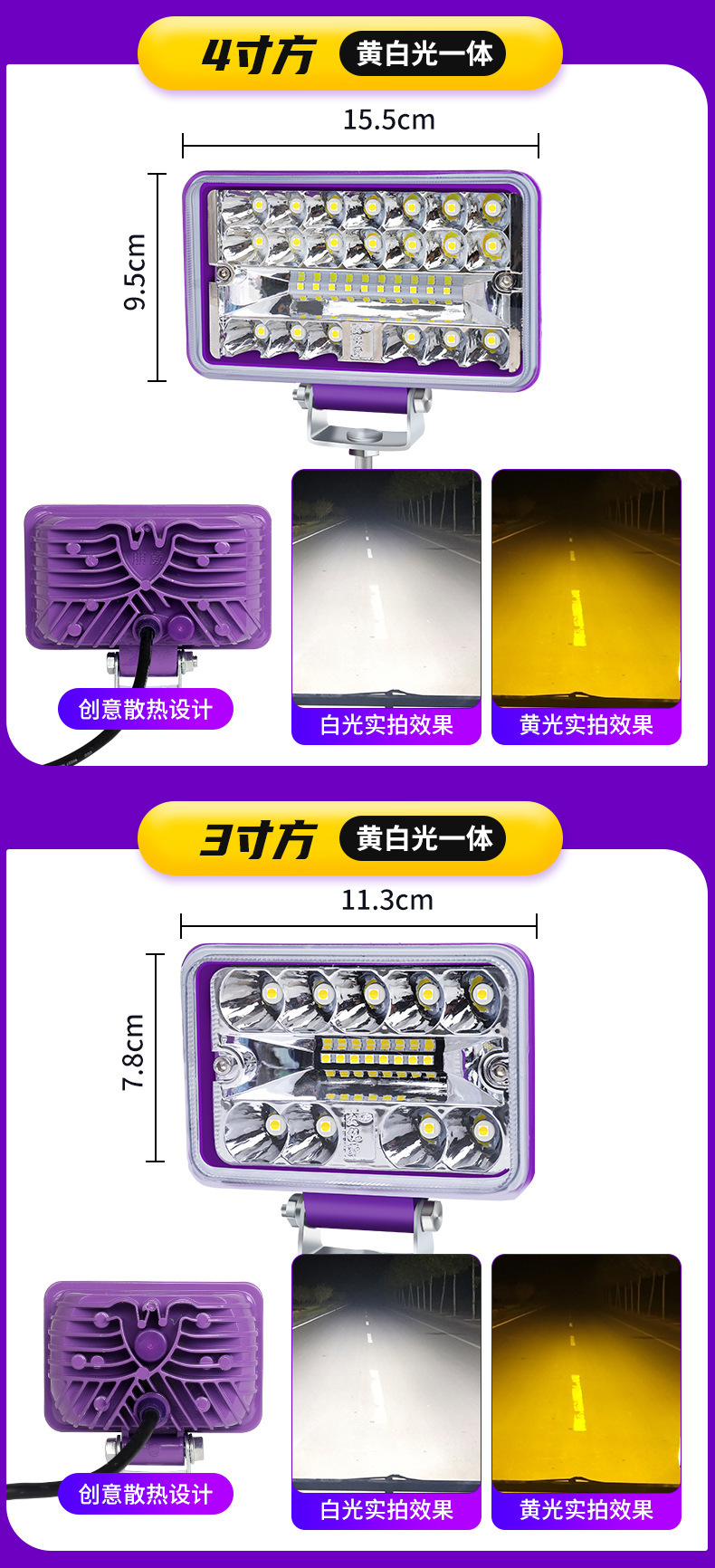 Car Led Spotlights, Ultra-Bright 12V 24V for Trucks, Excavators, Construction Vehicles, Forklifts, Modified High-Intensity Headlights, and Strong Backup Lights