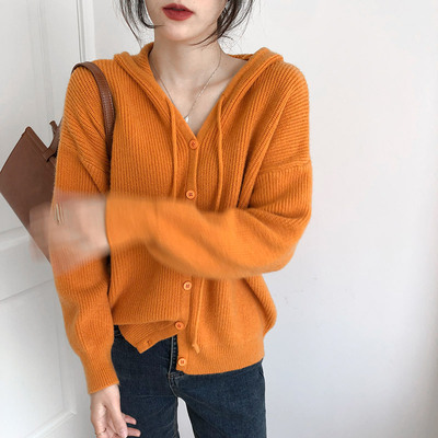 2022 Solid Korean Edition Single breasted temperament commute orange have more cash than can be accounted for Long sleeve knitting Cardigan Cotton Jacket