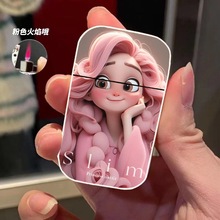 粉色火焰创意防风打火机 金属充气打火机 动漫卡通安娜公主广告机