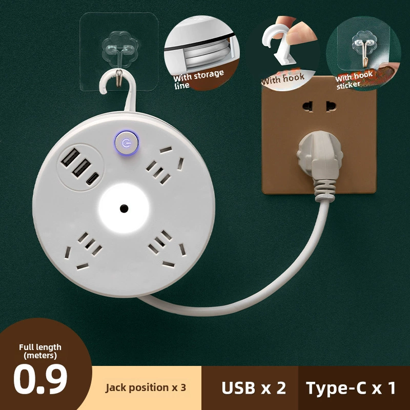 Многоканальная розетка для хранения вещей с проводом, интеллектуальный USB-подключаемый ночник, многофункциональный подключаемый модуль для домашнего офиса