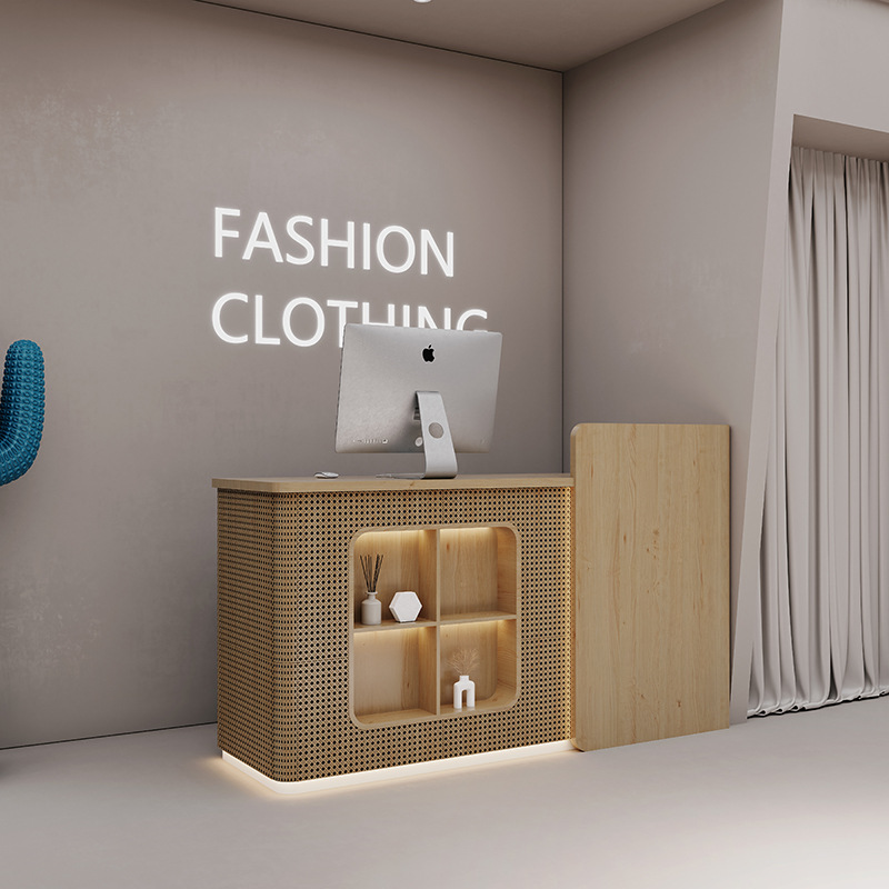 服装店收银台店铺小型柜台美发店宠物店吧台侘寂风美容院藤编前台