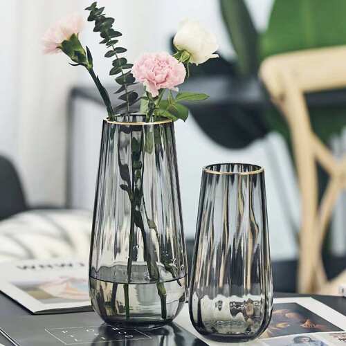 Nordic ins style gold vertical glass vase water grown flowers internet celebrity living room vase ornaments wholesale