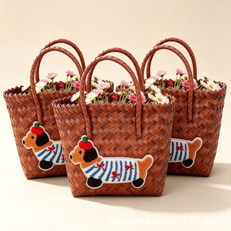 Bamboo Grass Woven Bag, Dachshund Woven Bag, Vegetable Basket, Vintage Rattan Handbag, Pure Handmade Bamboo Bag, Beach Bag Bamboo Grass Woven Bag, Dachshund Woven Bag, Vegetable Basket, Vintage Rattan Handbag, Pure Handmade Bamboo Bag, Beach Bag