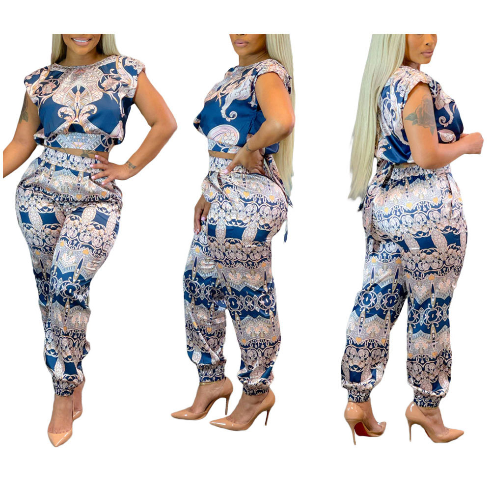 350g Weight Sleeveless Sleeve Length Spandex, Polyester Fabric Type Pant Co-ord Set Sets Type 2 Pieces Set Quantity Daily Occasion Round Neck Neckline Slim Fit Type Printing Pattern Summer Season Women's Gender Vacation Style Daily Women's Vacation Printing Spandex Polyester Pant Co-ord Set Pants Sets 无
