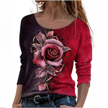 2023秋季长袖圆领女士T恤韩版宽松休闲套头打底衫长袖T恤玫瑰WA16