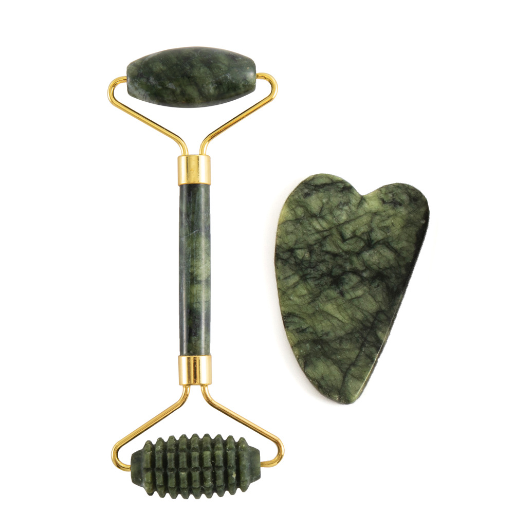 Serie completa de masaje de meridianos de jade de roca de cristales de jade raspador facial masaje de cuello rueda de masaje de belleza