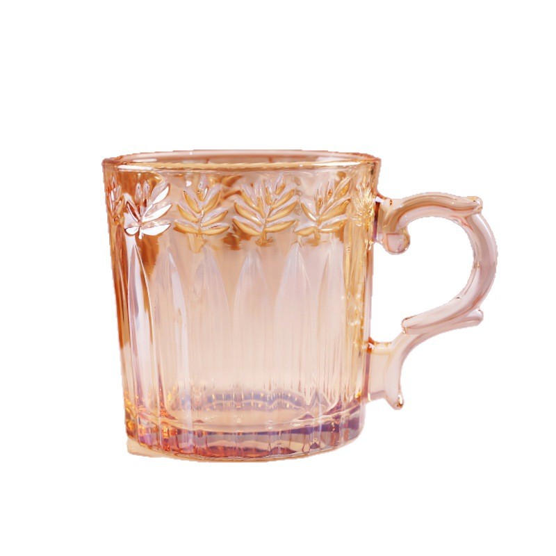 Taza de vidrio simple, taza de café de alto valor con mango, taza de agua en relieve, reunión anual de regalo.