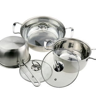 Stainless Steel Set Non-Magnetic Double Bottom Milk Pot Soup Pot Hot Pot Three-Piece Set Combination Pot Gift Set Gift