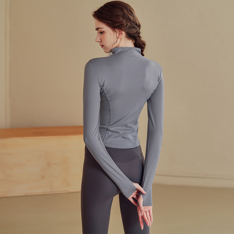 Fleece Slim Stand-up Neck Zipper Jacket Women's Fitness Running Yoga Clothes Women's Fitness Clothes_desvips.com